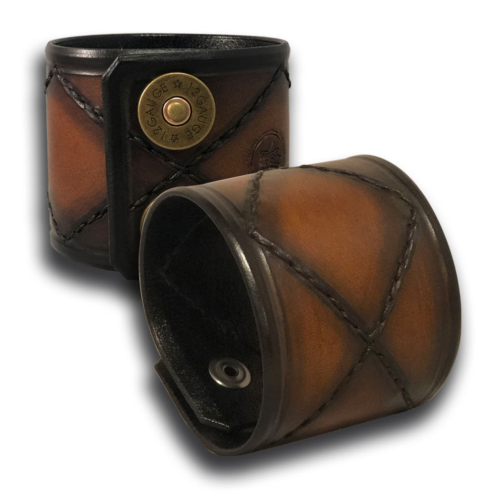 Timber Brown Stressed Leather Cuff with Brown Stitching &amp; Snap-Leather Cuffs &amp; Wristbands-Rockstar Leatherworks™