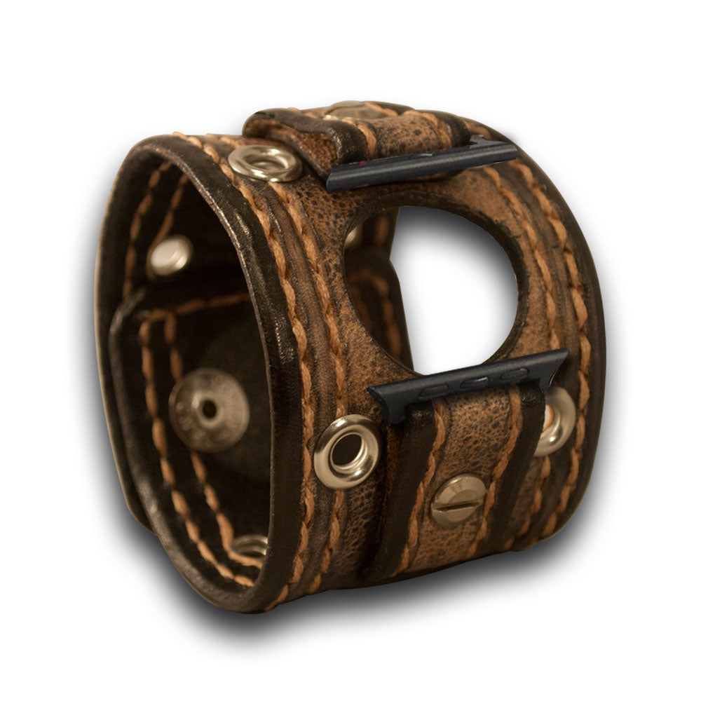 Desert Sand Stressed Apple iWatch Leather Cuff Band with Skull