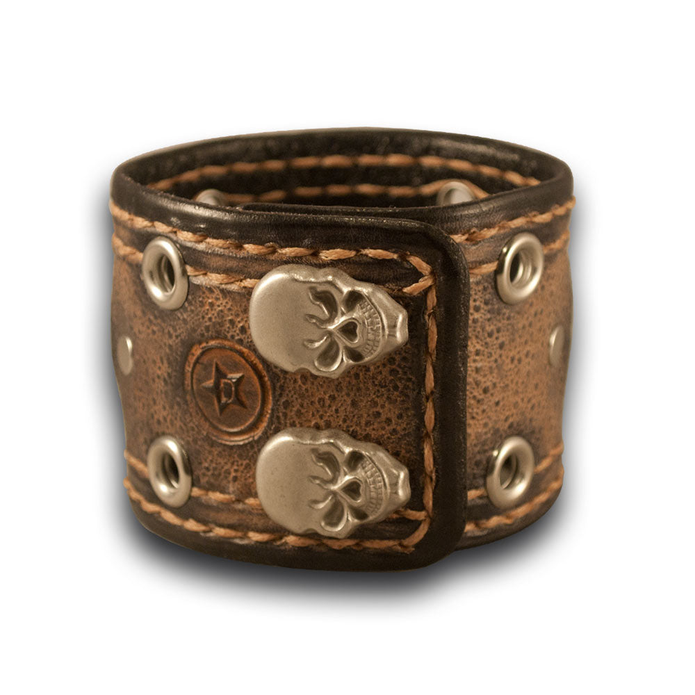 Desert Sand Stressed Apple iWatch Leather Cuff Band with Skull