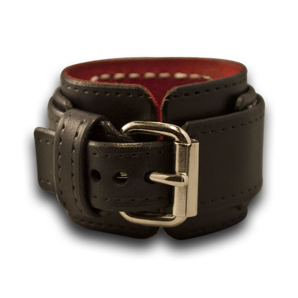 Layered Leather Cuff Watch with Stitching & Buckle-Leather Cuff Watches-Rockstar Leatherworks™