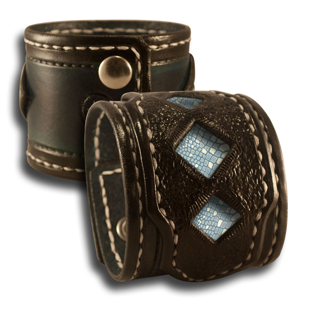 Black &amp; Leather Layered Cuff Wristband with Inlay and Snaps-Leather Cuffs &amp; Wristbands-Rockstar Leatherworks™