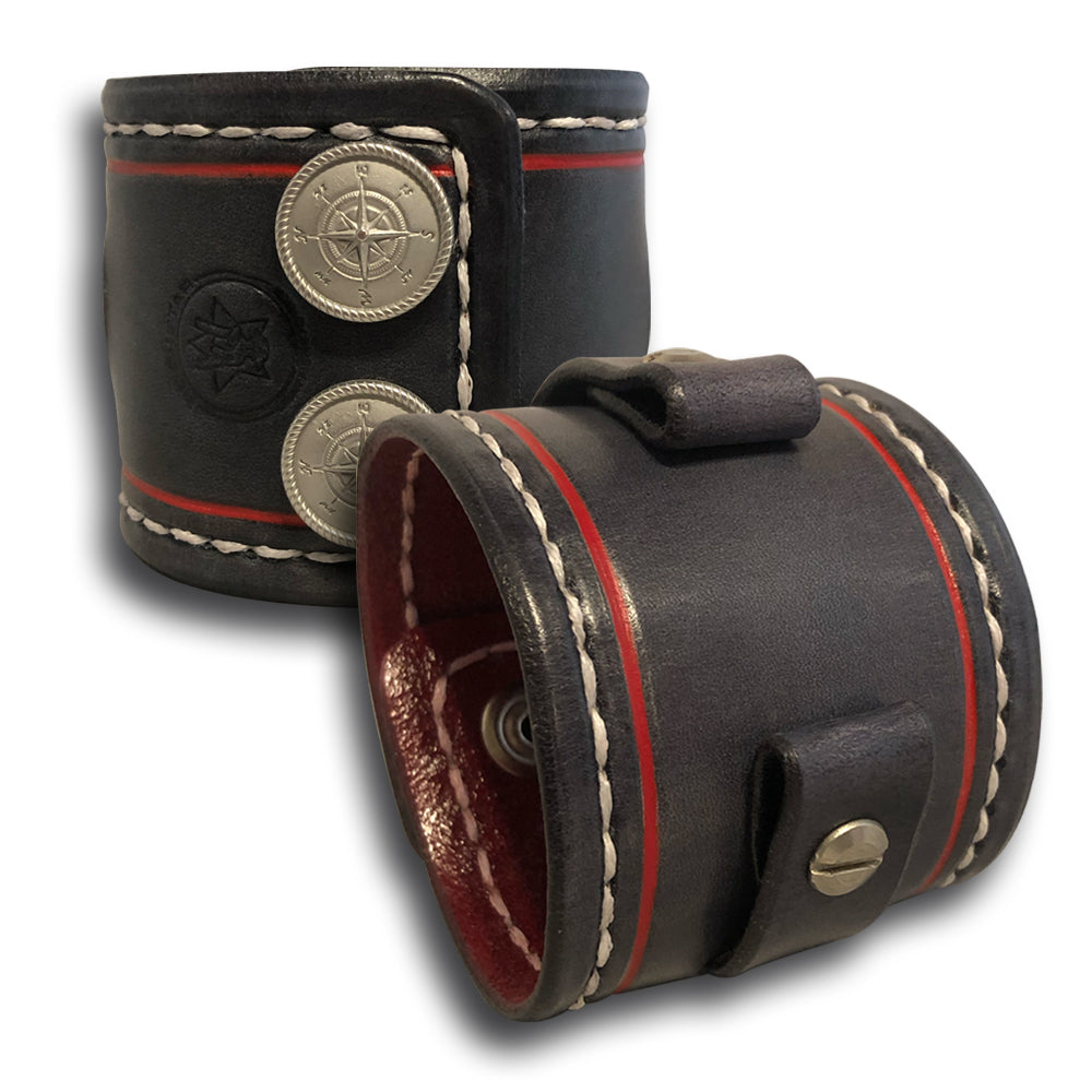 Slate Gray Leather Cuff Watch Band with Compass Snaps-Custom Handmade Leather Watch Bands-Rockstar Leatherworks™