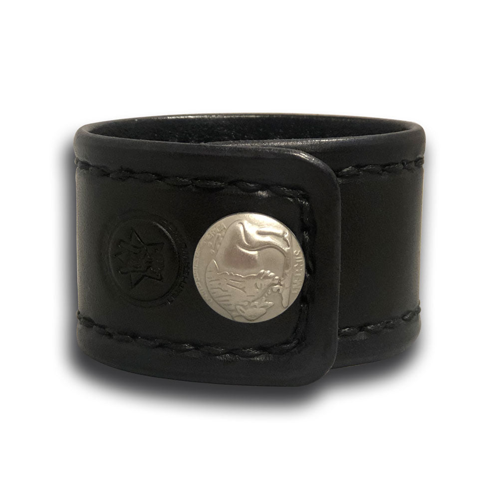 Black Leather Cuff with Black Stitching and Buffalo Snap-Leather Cuffs & Wristbands-Rockstar Leatherworks™