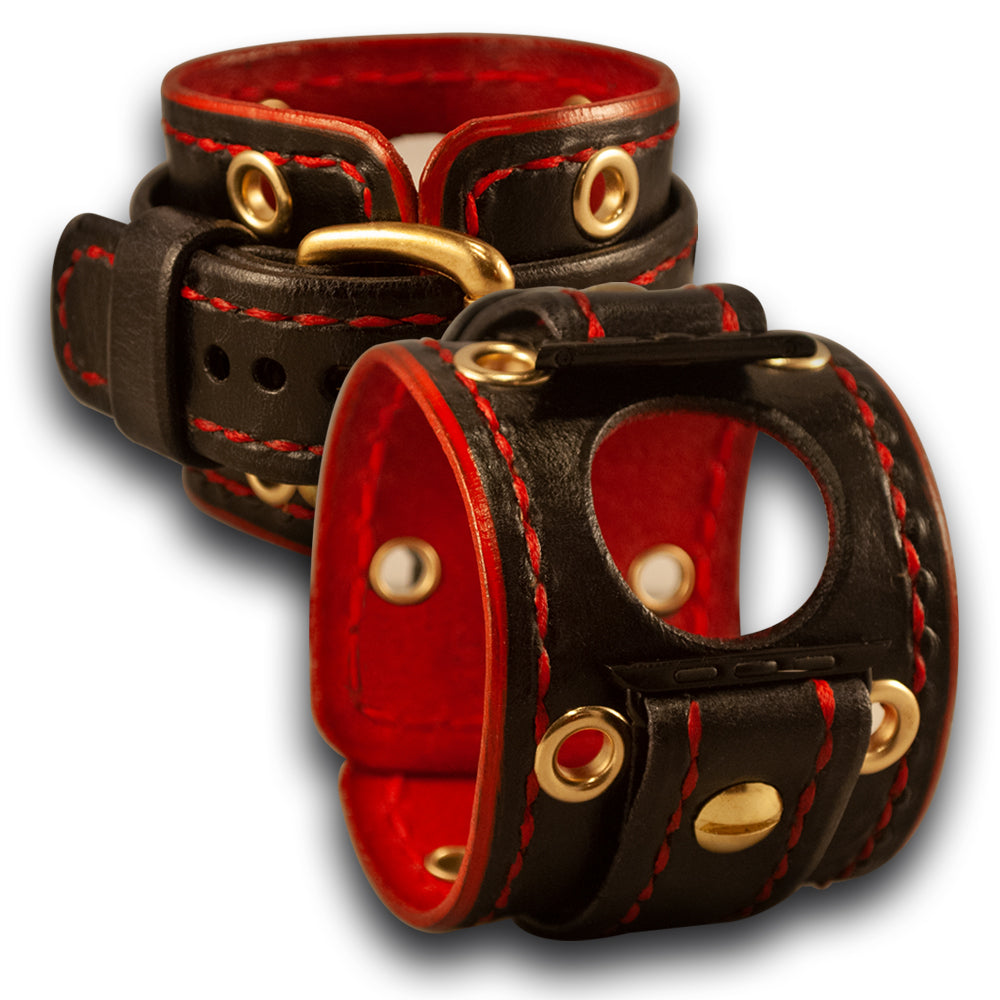 Black and Red Watch Straps - Handmade Leather Watch Strap