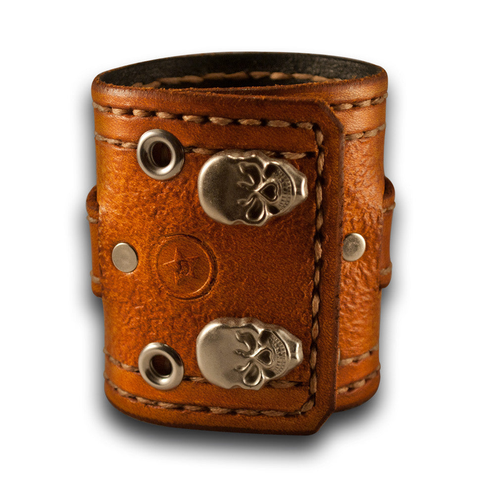 Range Tan Samsung Leather Cuff Band with Skull Snaps & Eyelets-Custom Handmade Leather Watch Bands-Rockstar Leatherworks™