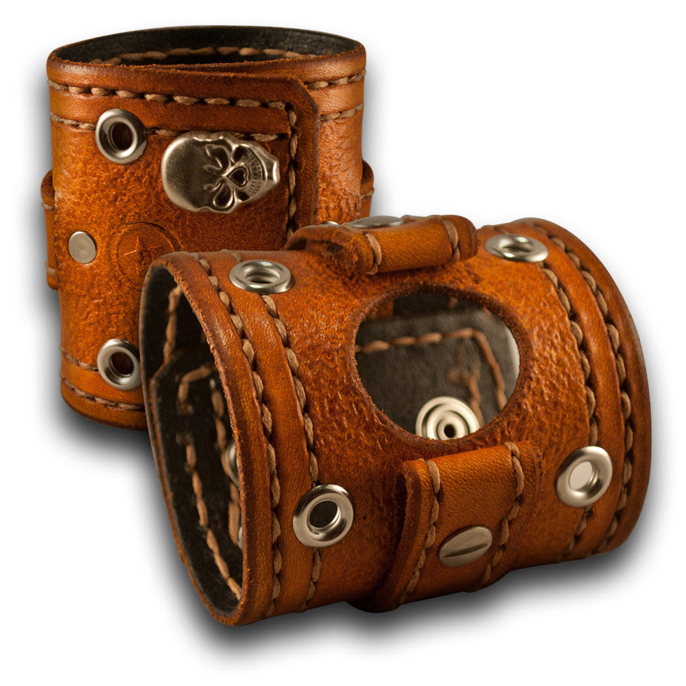 Range Tan Apple iWatch Leather Cuff Band with Skull Snaps