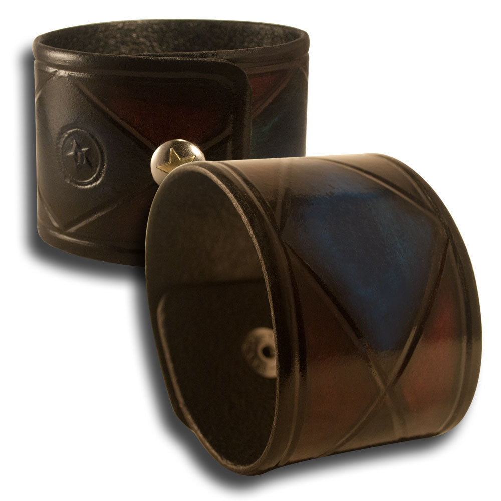 Mahogany &amp; Blue Stressed Leather Cuff Wristband with Snap-Leather Cuffs &amp; Wristbands-Rockstar Leatherworks™