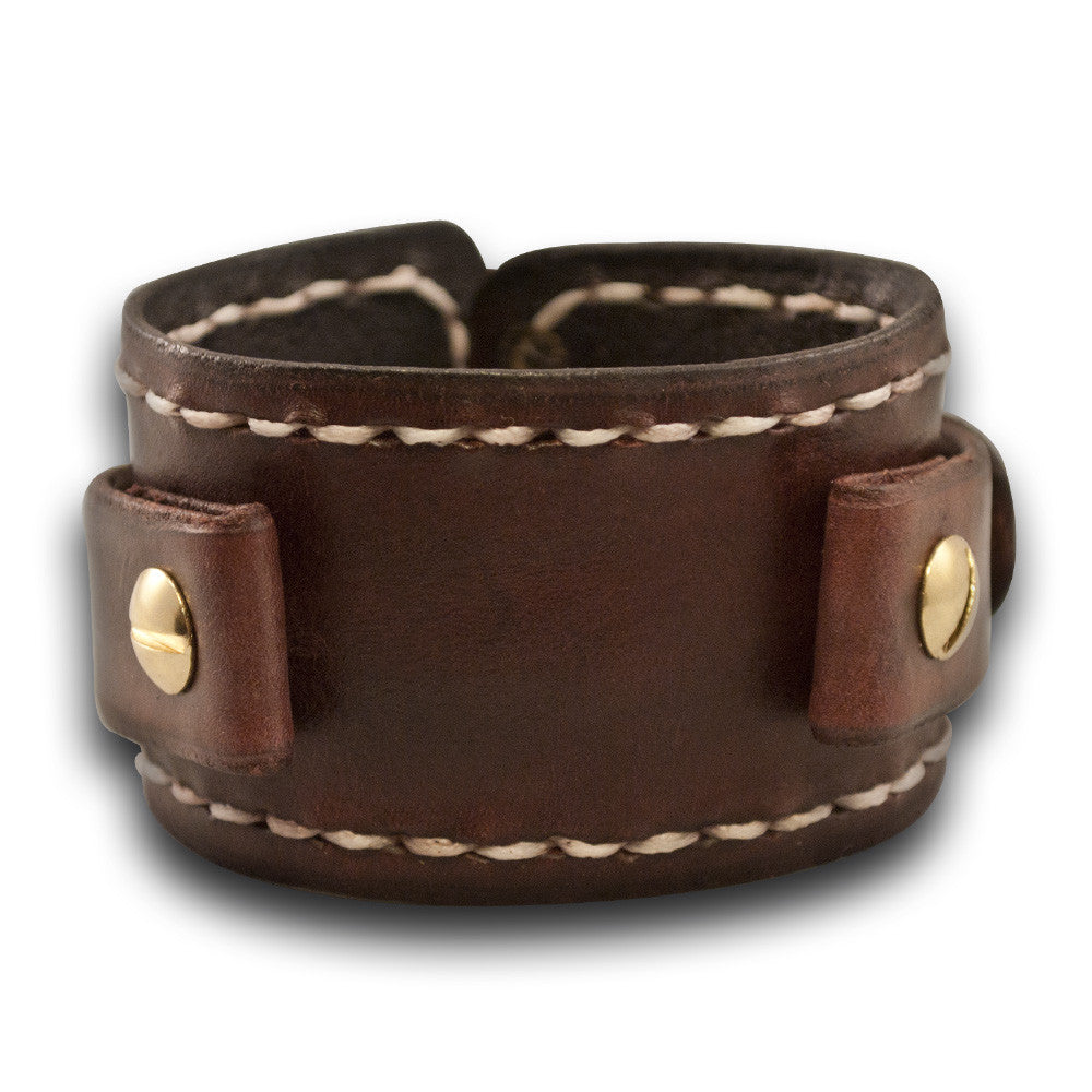 Mahogany Brown Dog Collar with Black Leather + Tan/Light Brown Stitching