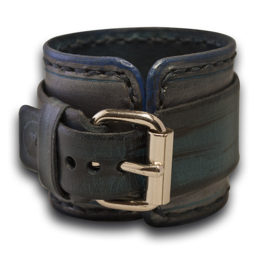 Blue Leather Cuff Watch with Black Hand Stitching-Leather Cuff Watches-Rockstar Leatherworks™