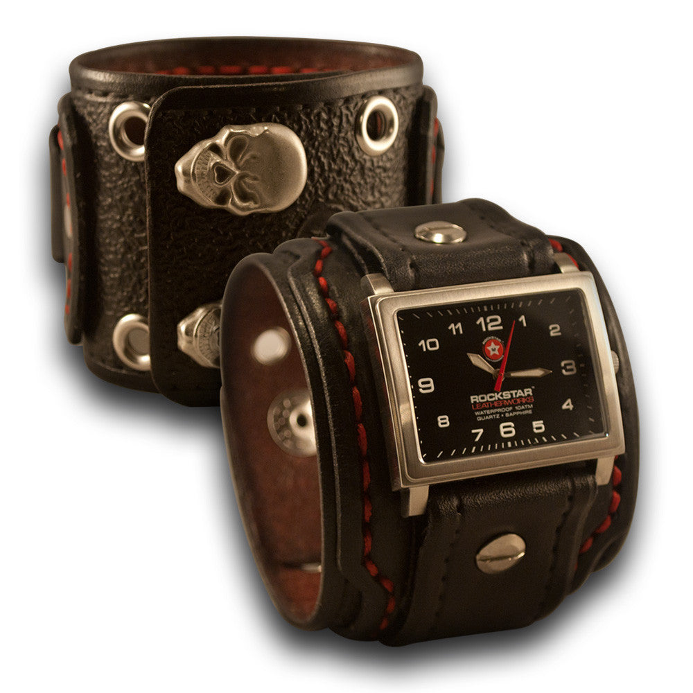 Black Rockstar Leather Cuff Watch - Stainless, Sapphire, 10ATM - Rockstar  Leatherworks™