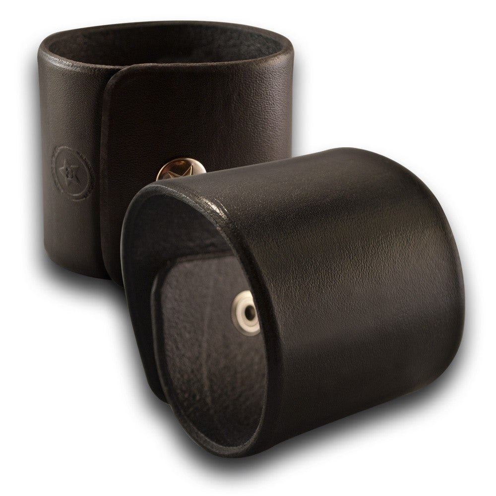 Black Wide Leather Cuff Wristband Bracelet with Snap-Leather Cuffs &amp; Wristbands-Rockstar Leatherworks™