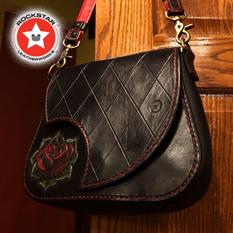 S black leather Rose bag
