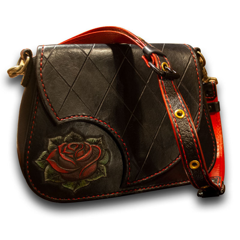 S black leather Rose bag