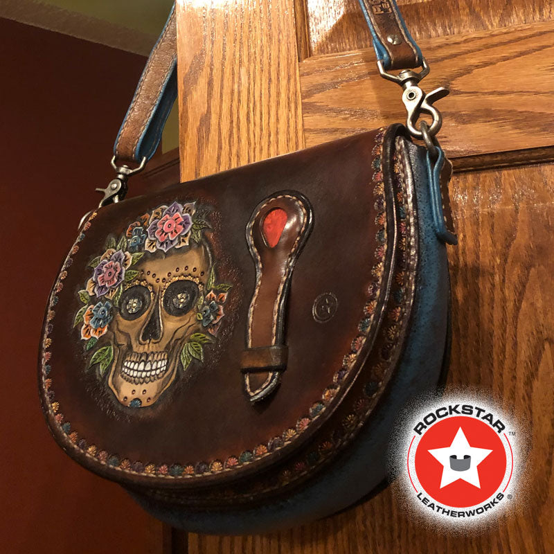 Western Womens Sugar Skull Rhinestone Flora Embroidery Conceal Carry Handbag  Set | Texas West
