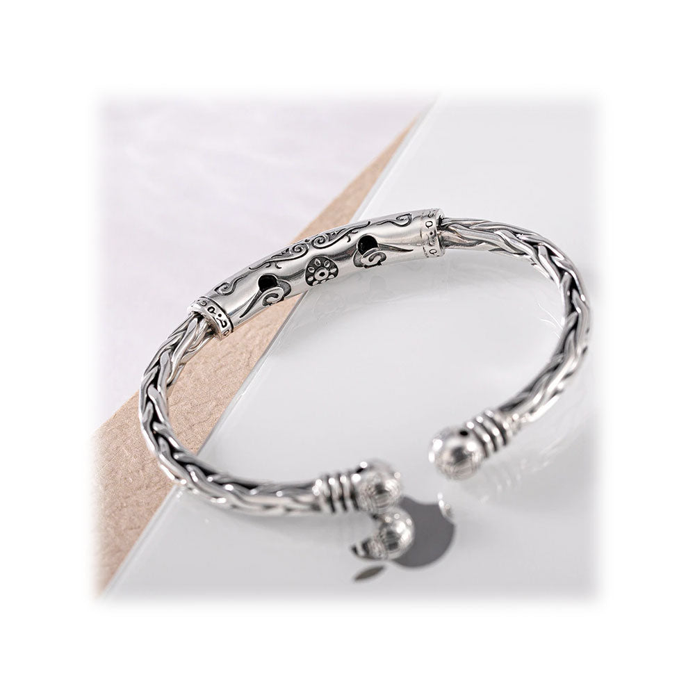 Tribal Braid Silver Bangle Bracelet - Rockstar Leatherworks™